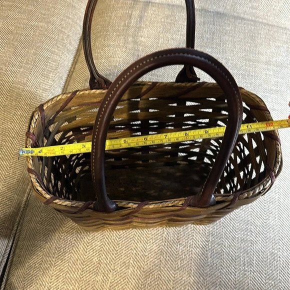 AMISH HANDMADE WOODEN LEATHER HANDLE CUSTOM MADE 8” BEAUTIFUL BASKET TOTE - Picture 10 of 13